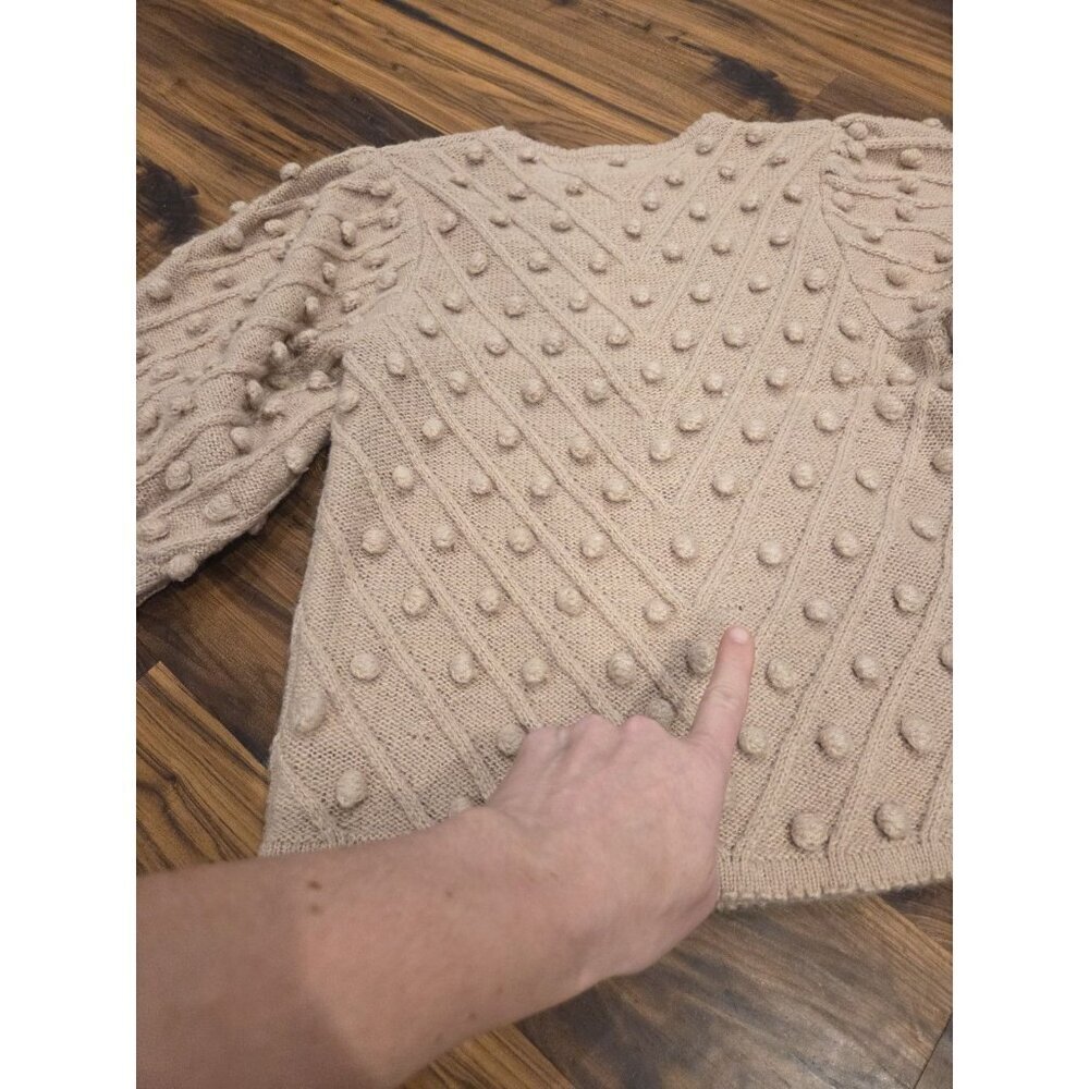 Chicwish Bobble Knit Sweater Womens Beige Textured Pom Pom Balloon Sleeve - Picture 14 of 14